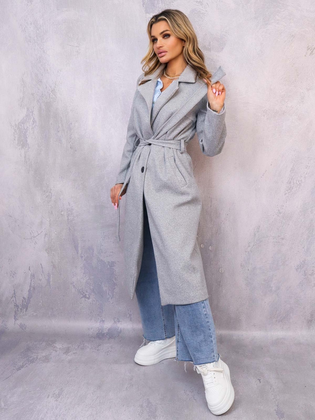 DŁUGI WIĄZANY PŁASZCZ- SZARY