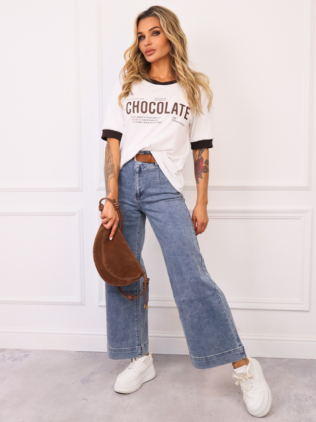 BLUZKA BAWEŁNIANA Z NAPISEM CHOCOLATE- BIAŁA