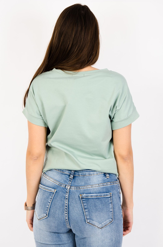 TURKUSOWY T-SHIRT Z NAPISEM BALANCE