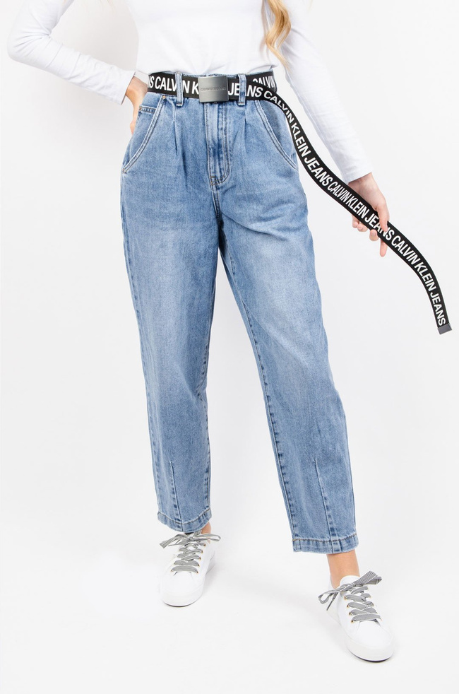 GRANATOWE SPODNIE JEANSOWE TYPU BALLOON JEANS Z WYSOKIM STANEM