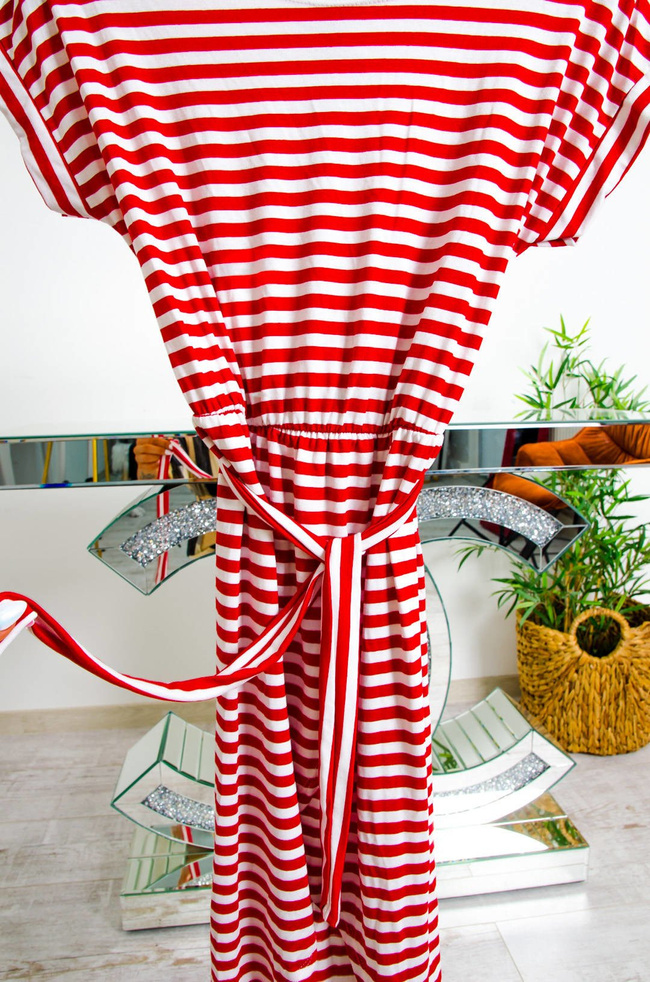 SUKIENKA W BIAŁO-CZERWONE PASKI Z DOŁEM NA ZAKŁADKĘ