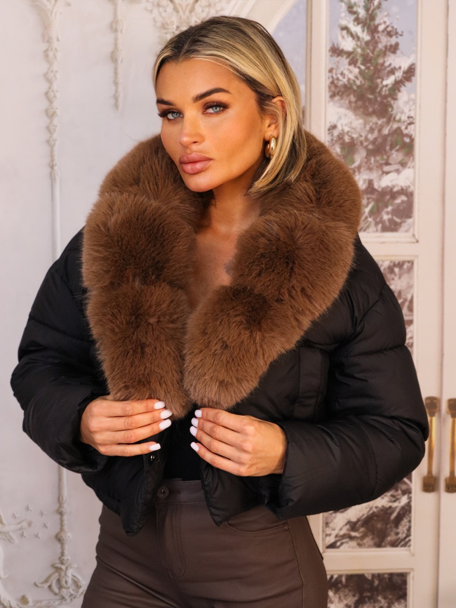 KURTKA Z FUTERKIEM ZAPINANA NA NAPY- CZARNA