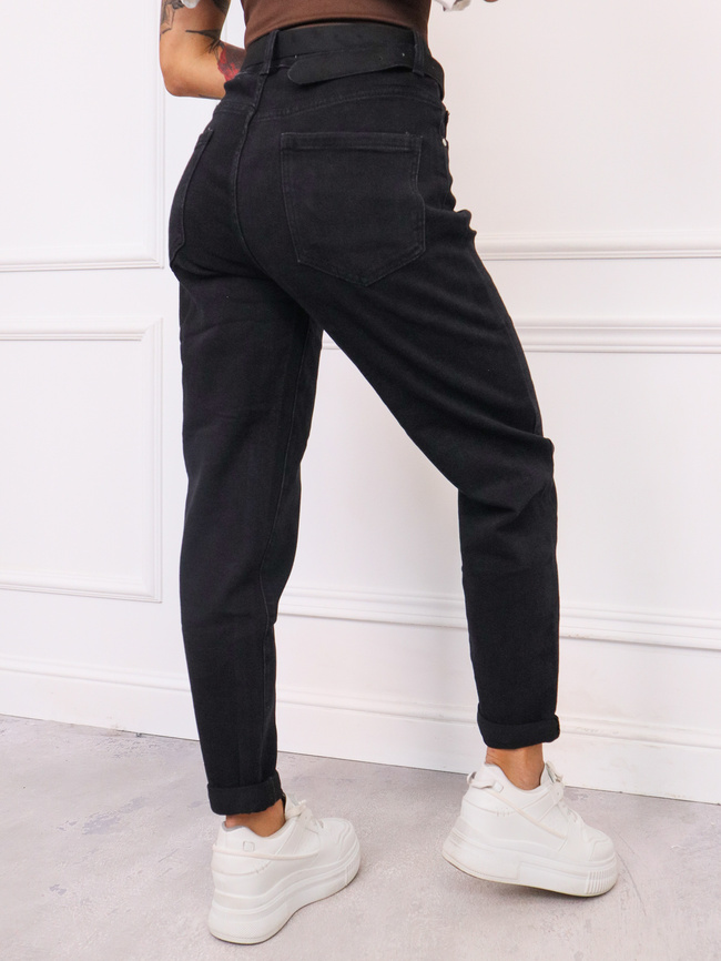 SPODNIE JEANSOWE PLUS SIZE MOM FIT Z PRZESZYCIAMI PRZY KIESZENIACH+ PASEK- CZARNE