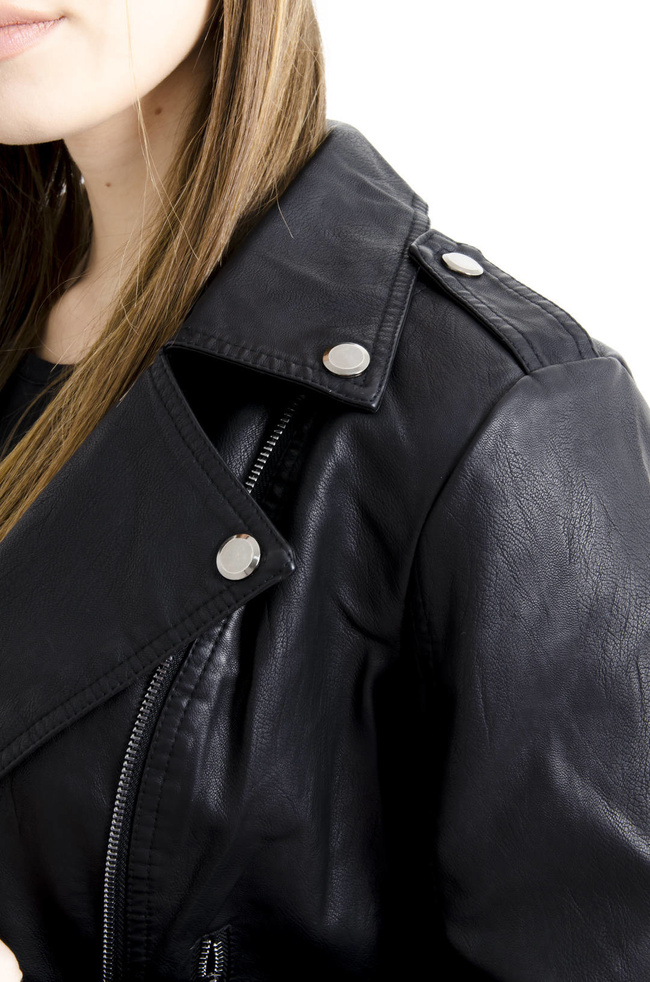 KURTKA RAMONESKA Z IMITACJI SKÓRY - CZARNA 