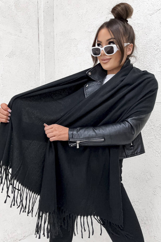 KLASYCZNY SZAL Z FRĘDZLAMI- CZARNY