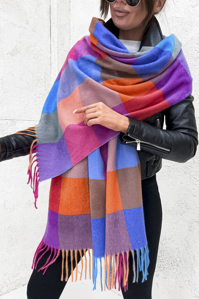 SZAL W KRATĘ Z FRĘDZLAMI- KOLOROWY