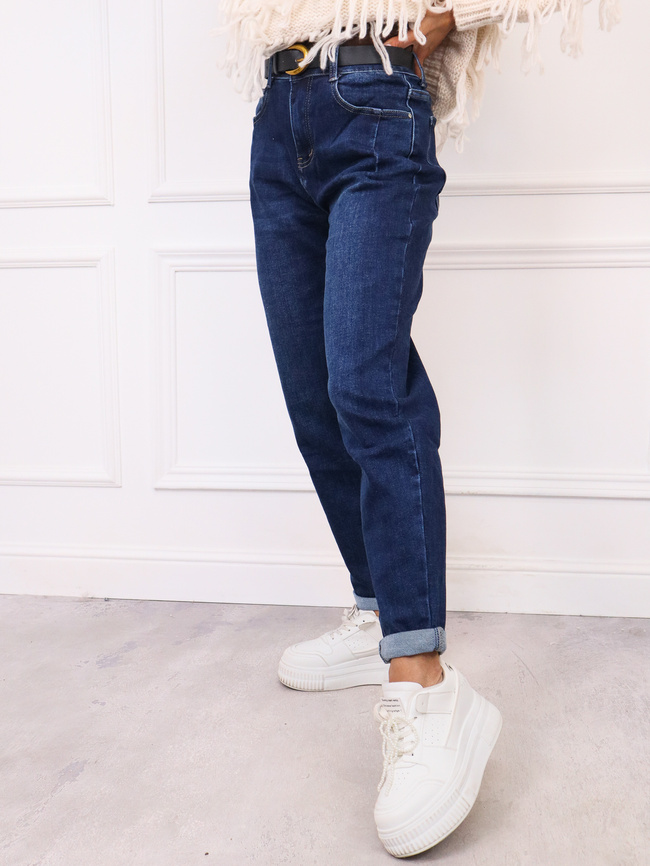 SPODNIE JEANSOWE PLUS SIZE MOM FIT Z PRZESZYCIAMI PRZY KIESZENIACH+ PASEK