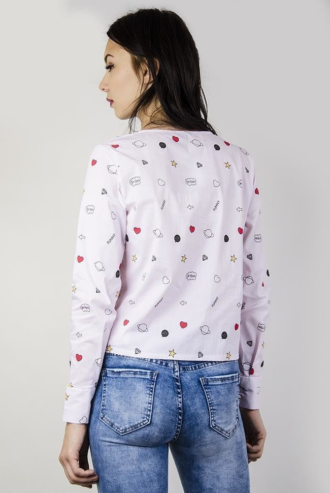 Jasnoróżowa koszula w paski, z wiązaniem z przodu