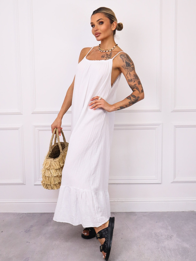 SUKIENKA MAXI MUŚLINOWA Z FALBANĄ- BIAŁA