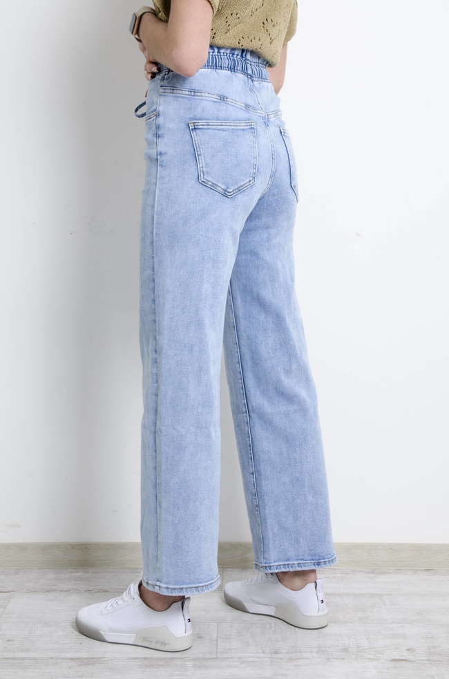 SPODNIE JEANSOWE Z GUMĄ W PASIE- SZEROKIE NOGAWKI