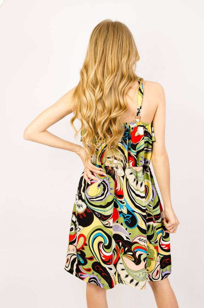 CZARNO-ZIELONA WZORZYSTA SUKIENKA