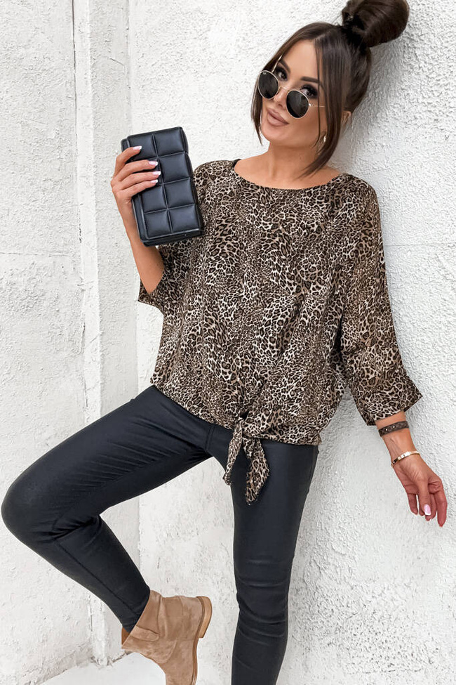 BLUZKA OVERSIZE NIETOPERZ Z WIAZANIEM- GEPARD
