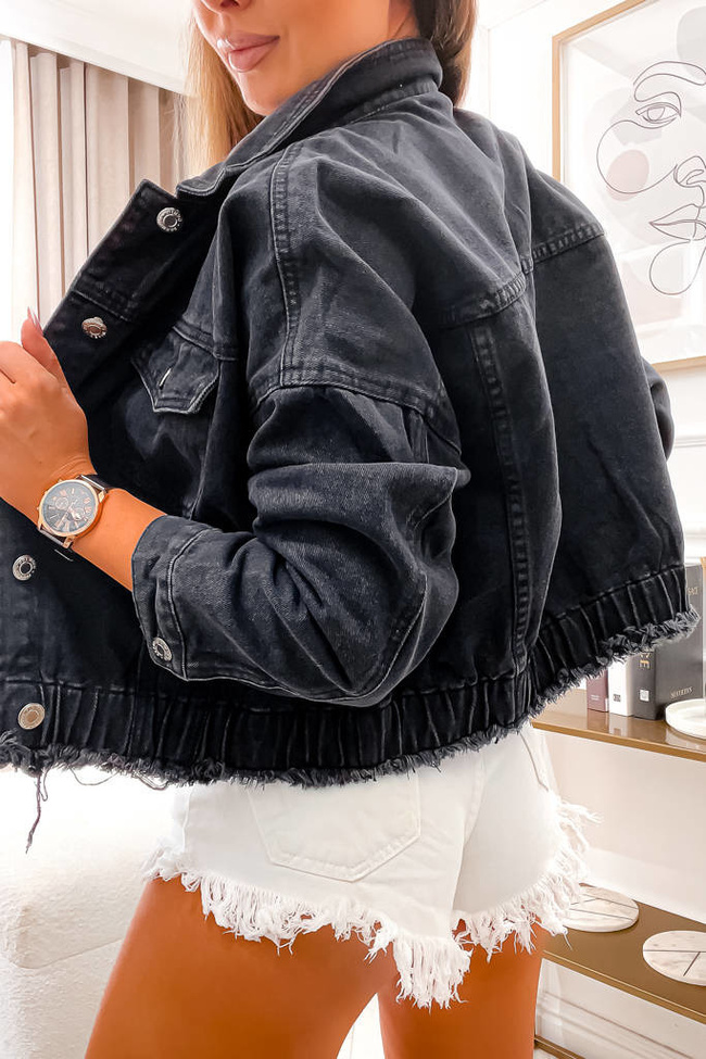 KURTKA JEANSOWA Z GUMĄ- CZARNA