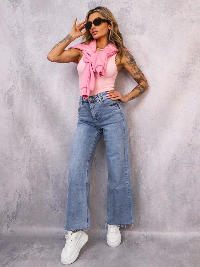 SPODNIE JEANSOWE Z SZEROKIMI NOGAWKAMI- JASNY JEANS