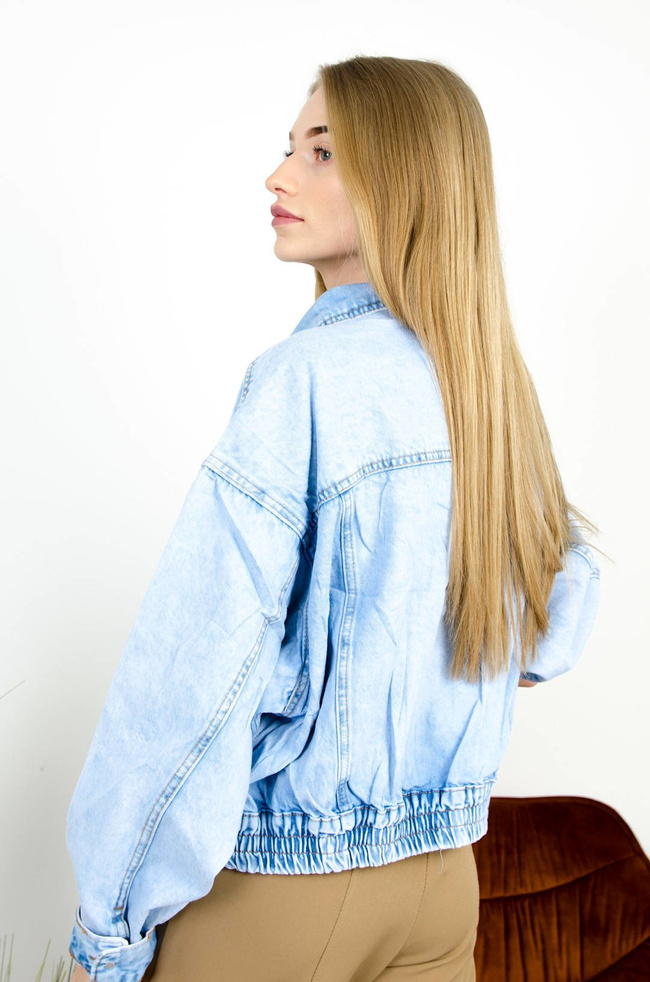 JASNA KRÓTKA KURTKA JEANSOWA ZE ŚCIAGACZEM- BOMBERKA