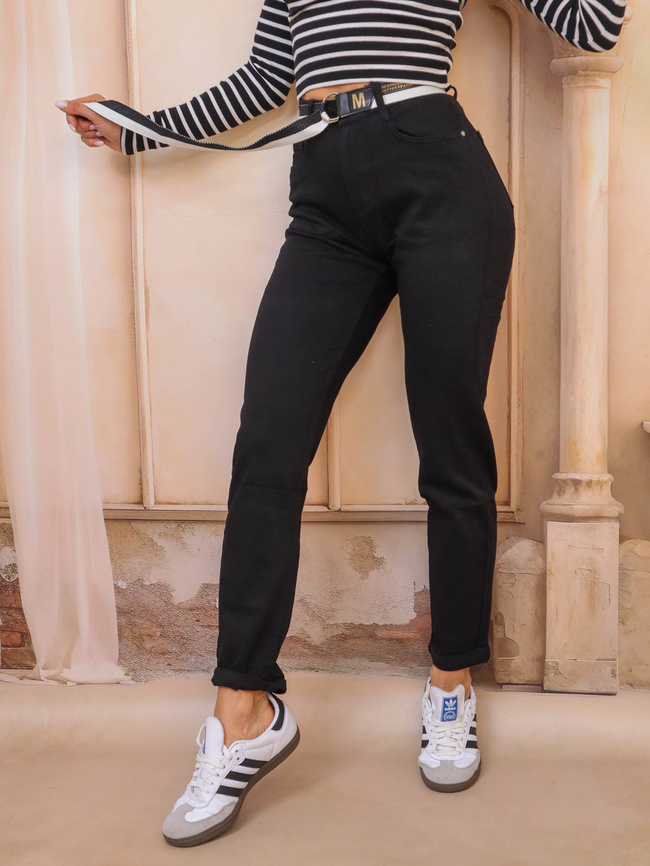 CZARNE SPODNIE MOM FIT+ PASEK