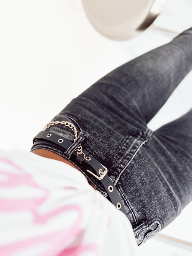 SPODNIE CZARNE Z WYSOKIM STANEM + PASEK Z ŁAŃCUSZKIEM