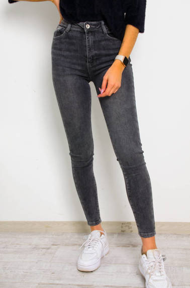 SZARE SPODNIE JEANSOWE PUSH UP Z PRZETARCIAMI- BARDZO WYSOKI STAN