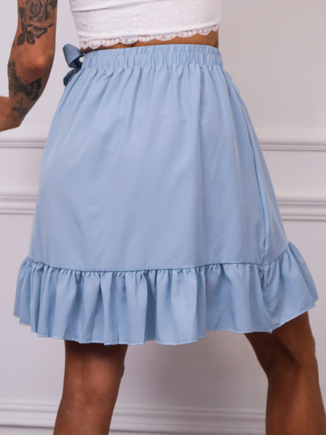 SPÓDNICA Z FALBANAMI WIĄZANA W PASIE- NIEBIESKA