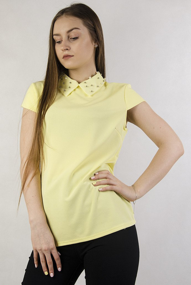 Żółta bluzka z kołnierzem w koraliki