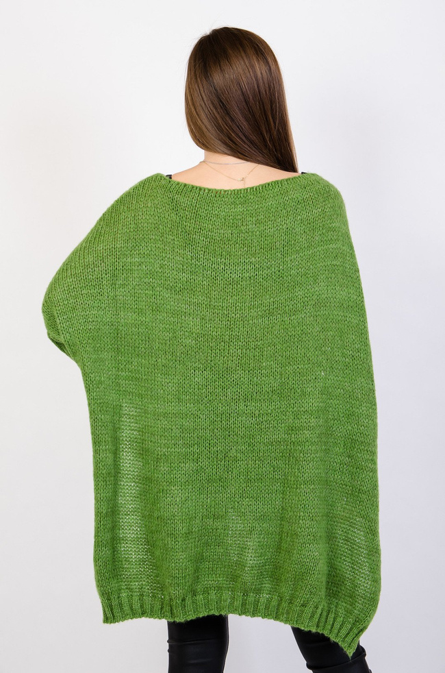 Zielony asymetryczny sweter typu nietoperz