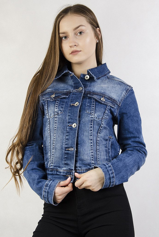 Krótka ciemna kurtka jeansowa