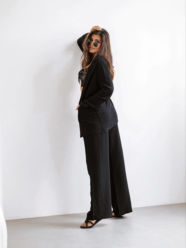 LNIANY KOMPLET MARYNARKA+ SPODNIE- CZARNY