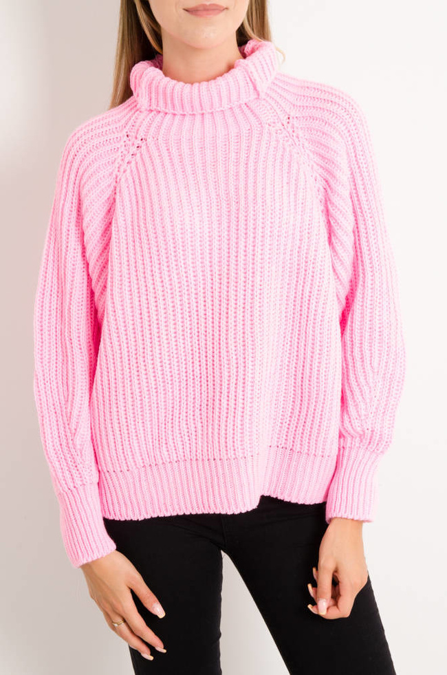 SWETER OVERSIZE Z GOLFEM- RÓŻOWY