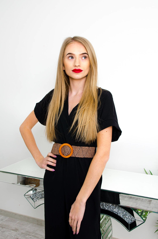 CZARNY KOMBINEZON W SZPIC + PASEK