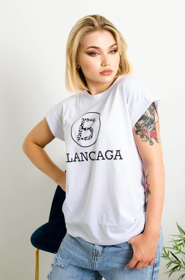 BIAŁY T-SHIRT Z NAPISEM BALANCIAGA