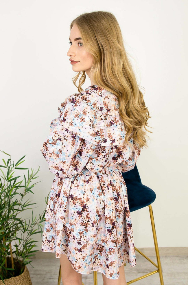 KWIECISTA SUKIENKA Z FALBANAMI ORAZ GUMKĄ W PASIE