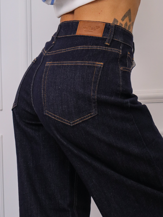 SPODNIE JEANSOWE MOM FIT- GRANATOWE