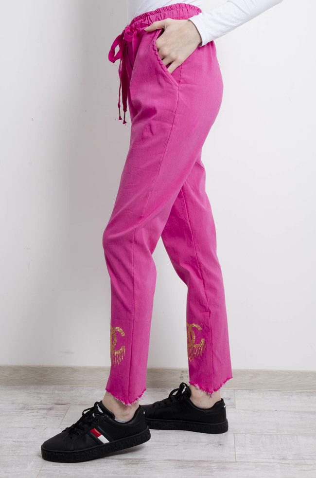 SPODNIE MATERIAŁOWE Z CEKINAMI - RÓŻOWE