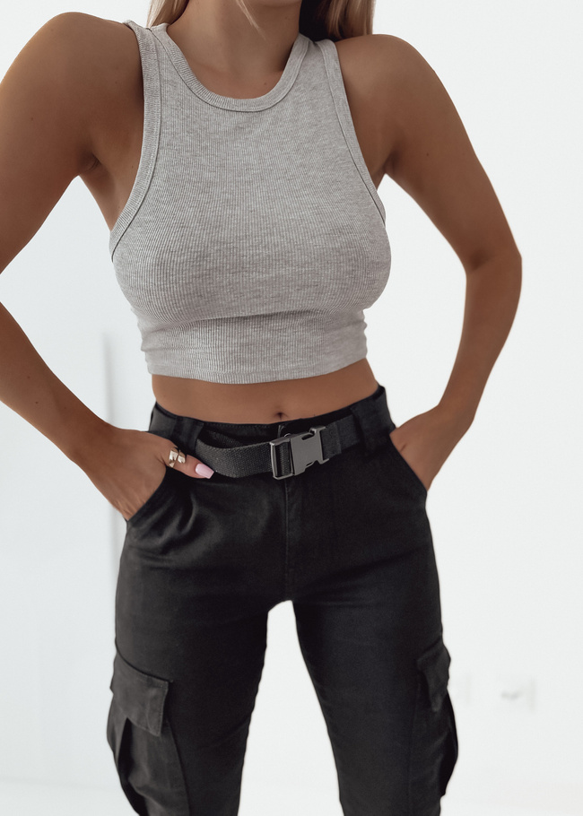 SPODNIE BOJÓWKI Z KIESZENIAMI+ PASEK- CZARNE