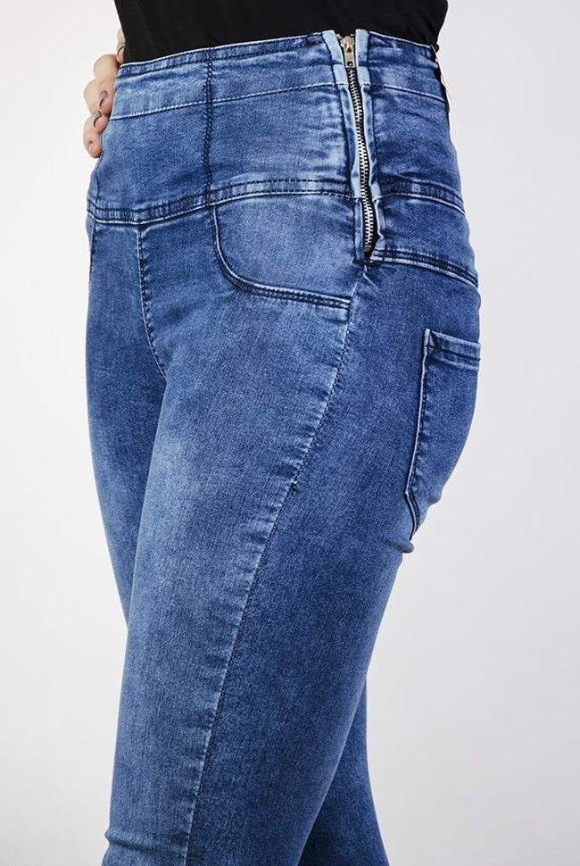 Spodnie jeansowe z zamkiem z boku, przylegające