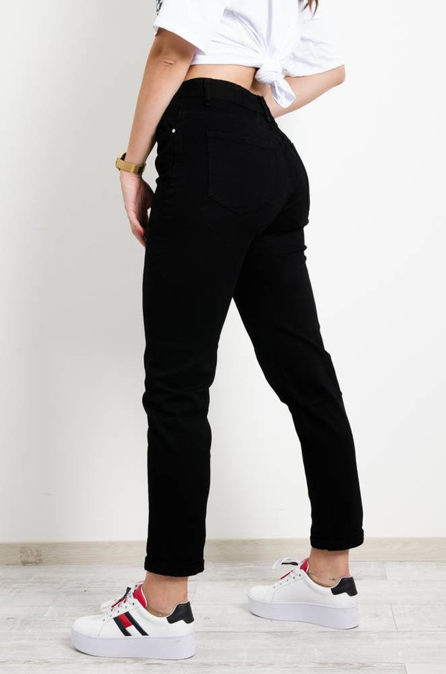 CZARNE SPODNIE JEANSOWE MOM STRETCH-WYSOKI STAN