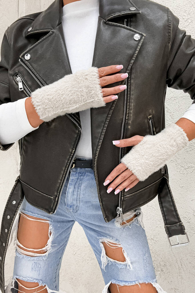 FUTRZANE RĘKAWICZKI BEZ PALCÓW- BEŻOWE