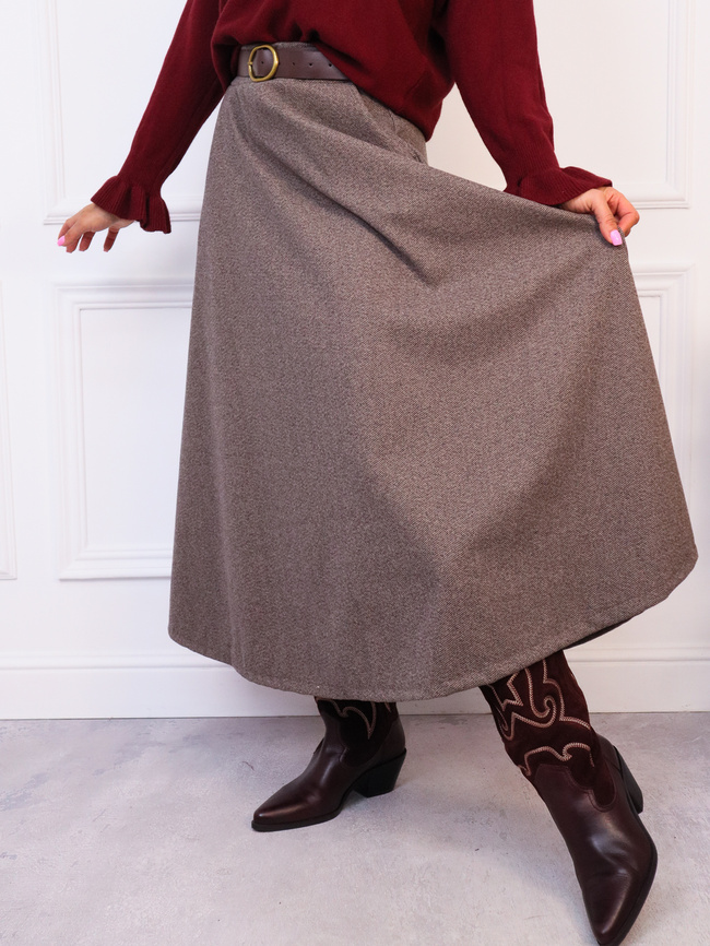 SPÓDNICA DZIANINOWA ROZKLOSZOWANA Z PASKIEM- FANGO