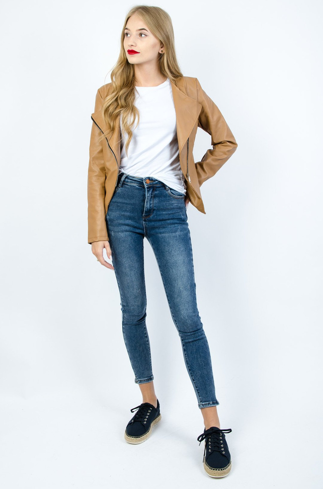 BRĄZOWY SKAJKOWY ŻAKIET ZE SREBRNYM ZAMKIEM