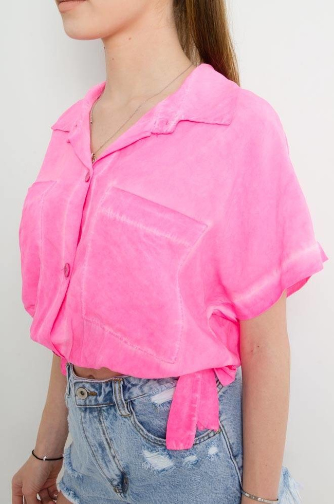 KOSZULA WIĄZANA Z KIESZENIAMI - RÓŻOWA