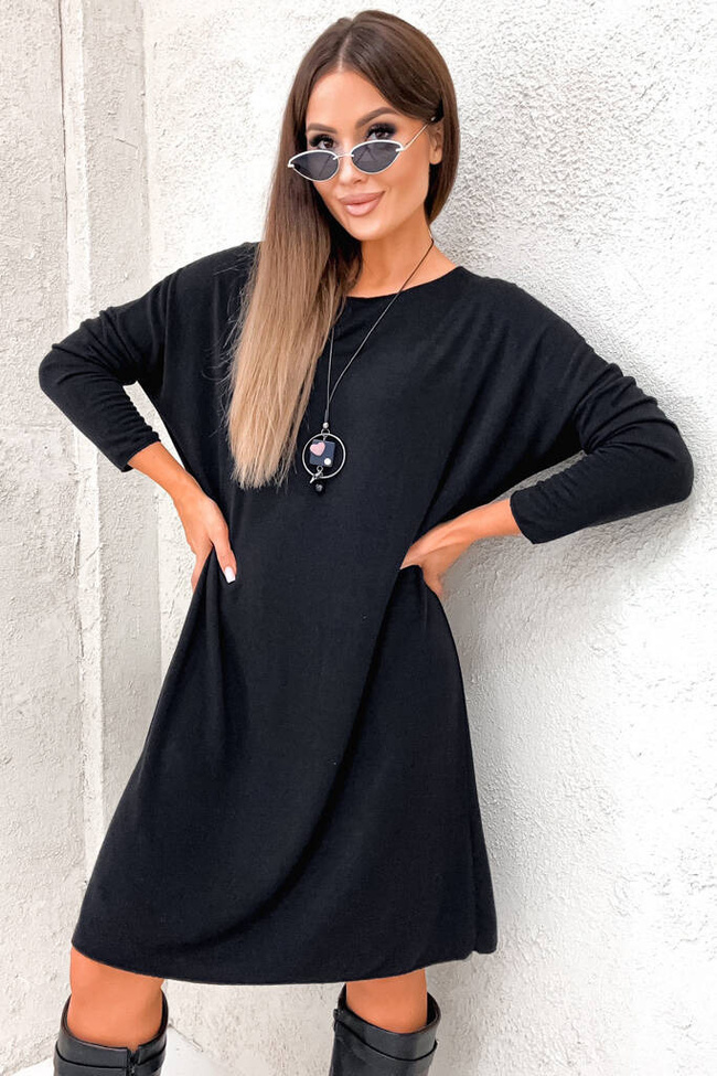CZARNA SUKIENKA MIDI OVERSIZE+ NASZYJNIK