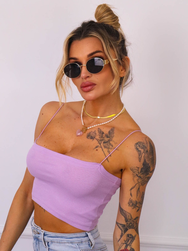 TOP PRĄŻKOWANY NA RAMIĄCZKACH- FIOLETOWY