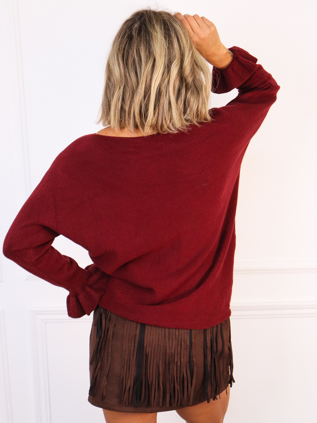 SWETER Z FALBANKAMI PRZY RĘKAWACH- BORDOWY