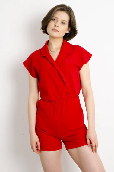 KOMBINEZON ELEGANCKI Z KOŁNIERZEM CZERWONY