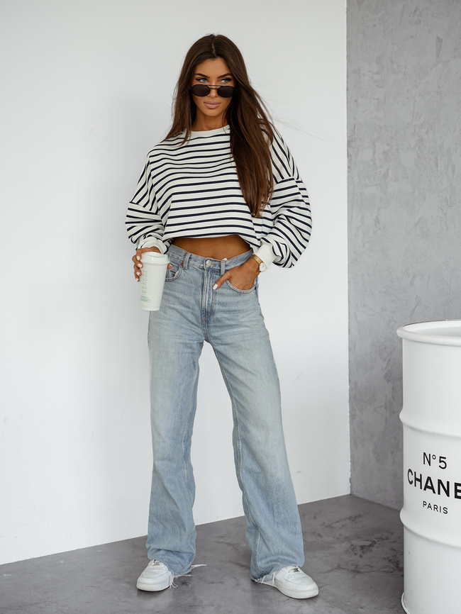 BLUZA OVERSIZE W PASKI- GRANATOWA