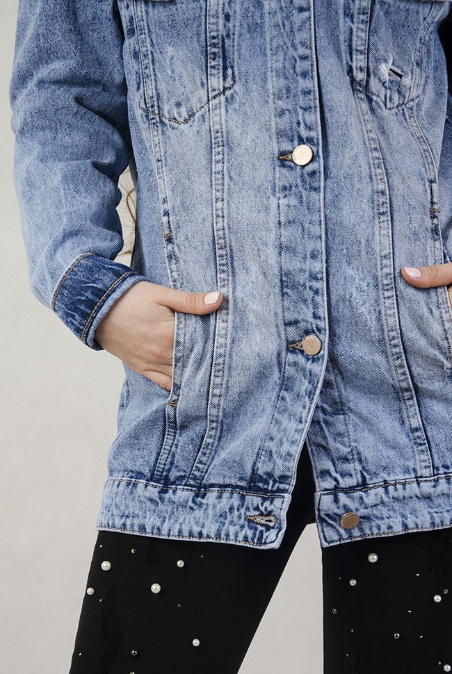 Kurtka jeansowa dłuższa z przetarciami