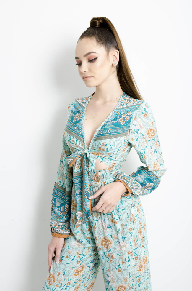 KOMPLET W KWIATY - TURKUSOWY