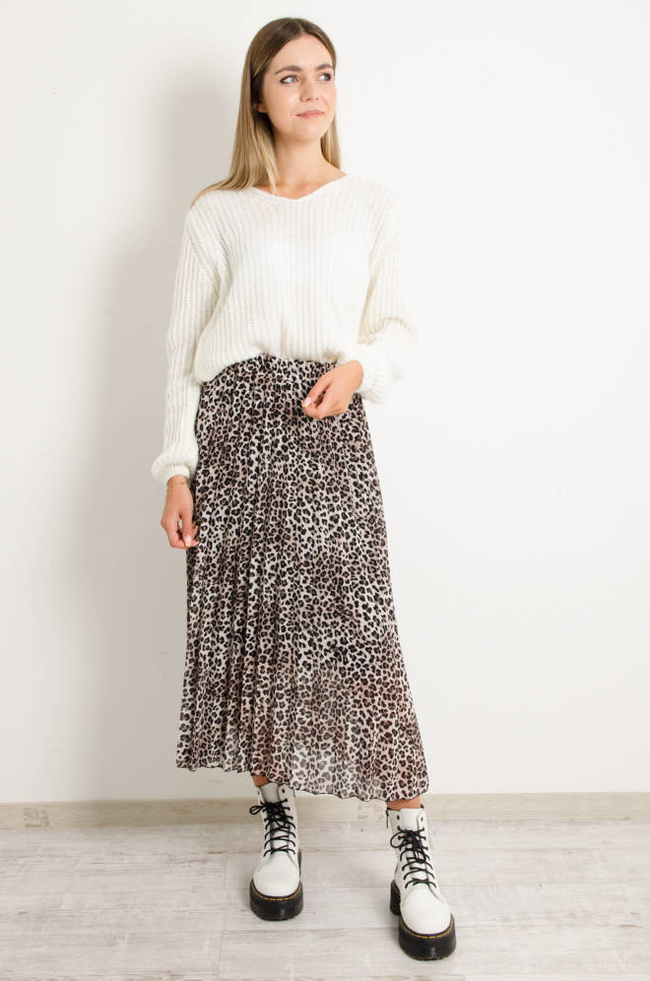 PLISOWANA SPÓDNICA W PANTERKĘ- BEŻOWA