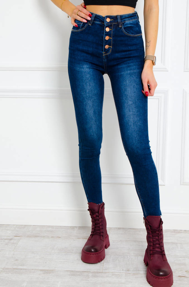 SPODNIE JEANSOWE SKINNY Z GUZIKAMI- CIEMNY JEANS