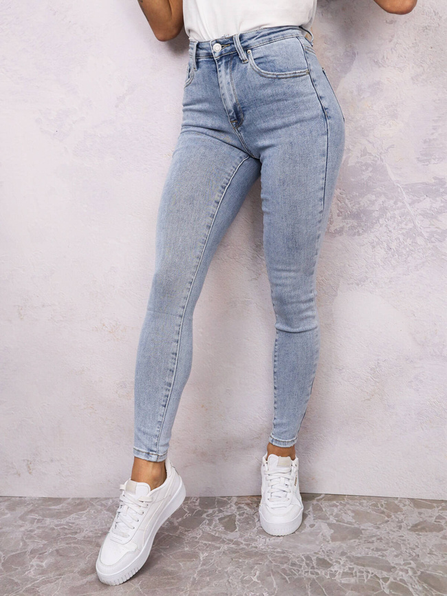 SPODNIE JEANSOWE Z WYSOKIM STANEM - NIEBIESKIE